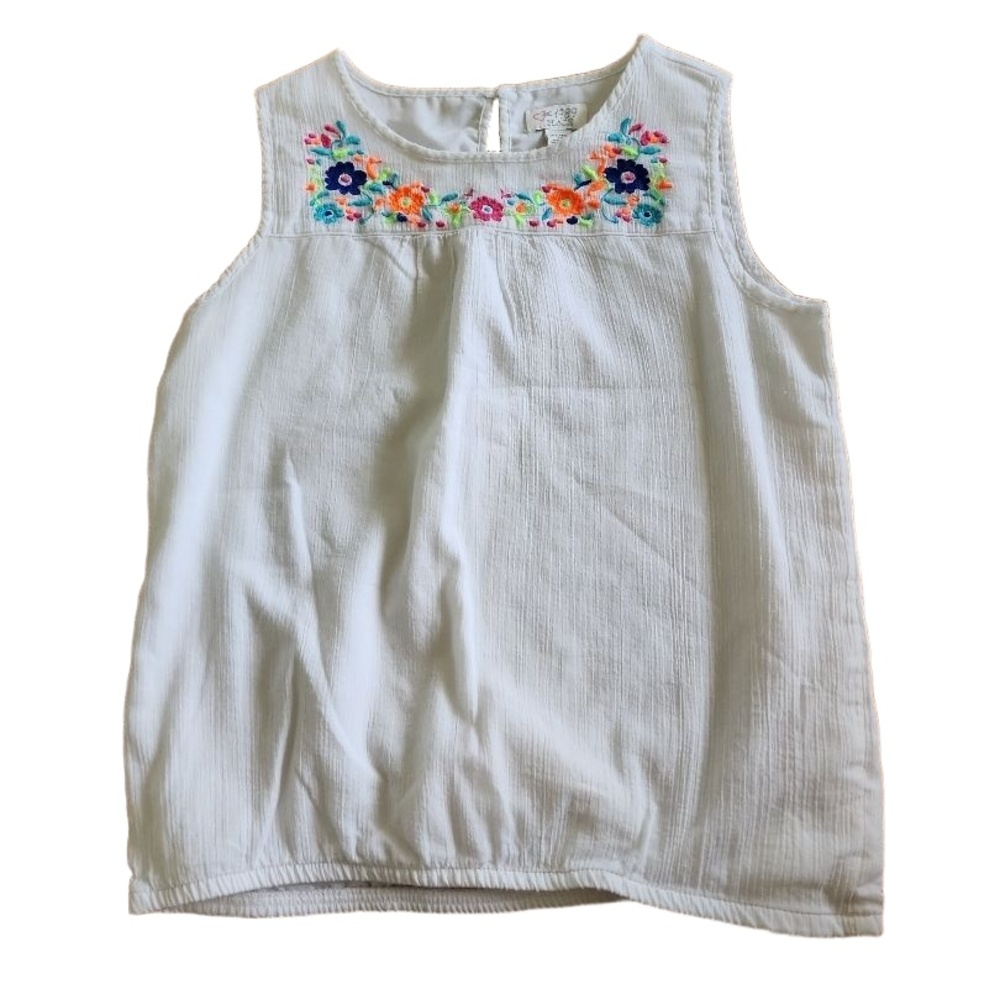 Children's Place Girls Sleeveless Shirt Size XL White Floral Embroidery Boho